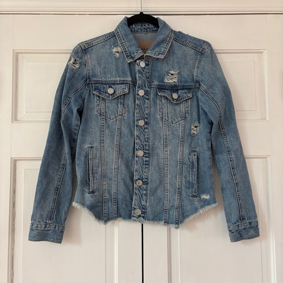 Blank NYC Jean Jacket Raw Hem Distressed Destroyed Size XS Trucker Denim Coat - Picture 3 of 17